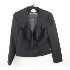 Vintage Calvin Klein Cropped Blazer Black Size 6 Y2K Corpcore Ruffle Collar